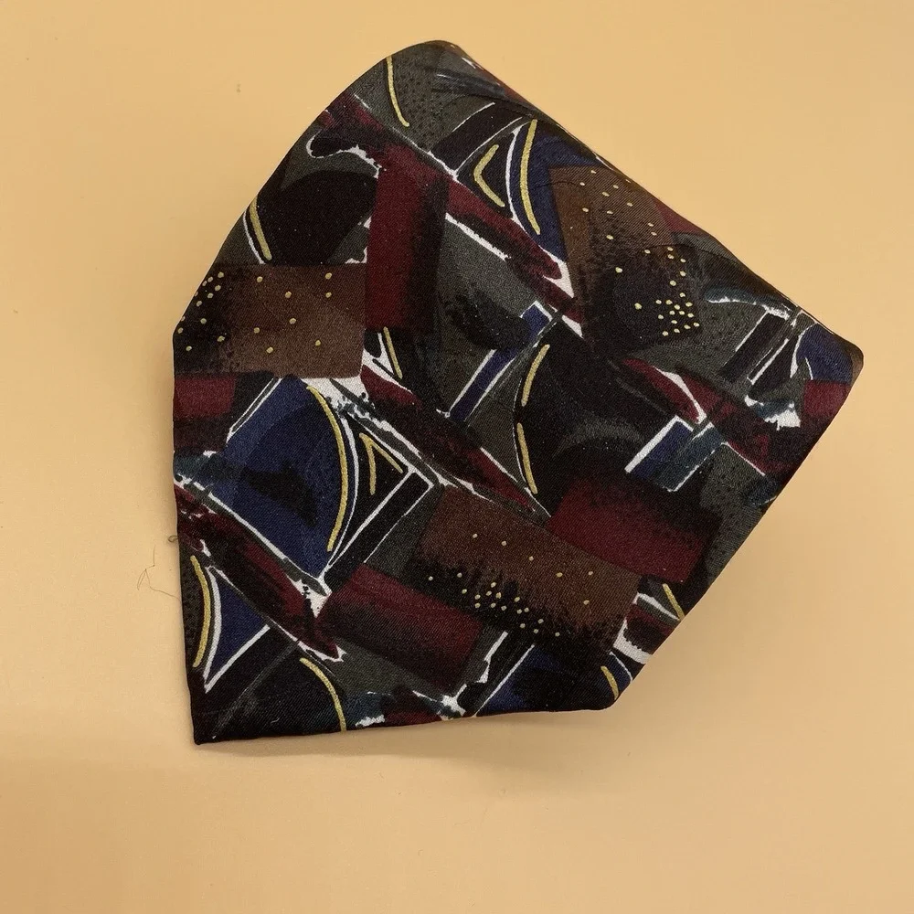 Azia Collection Tie Abstract Gold‎ Red Mens Polyester Necktie USA Work Formal